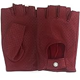 ZLUXURQ Womens Soft and Breathable Fingerless Leather Driving Gloves-Premium Lambskin
