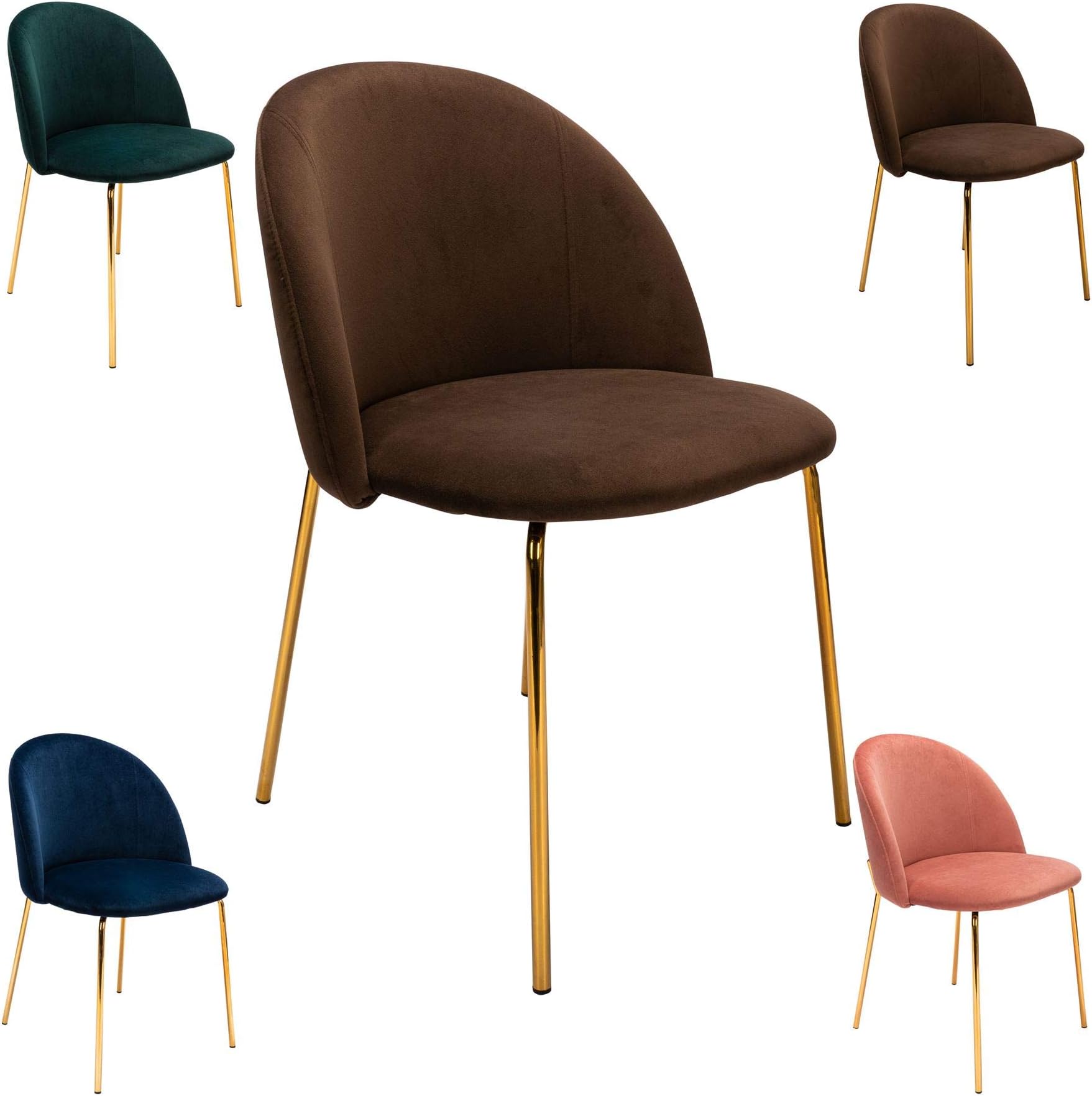 Cosy7 Dixon Collection Velvet Dining Chairs Set of 2 Mocha Brown | Soft Fabric Kitchen Chairs, Glossy Metal Golden Legs | Fully Upholstered | Low Back Living Room Cushioned Seat
