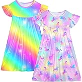 ICOSY 2PCS Girls Nightgowns Toddler Girl Pajamas Flutter Short Sleeve Princess Dress Sleepwear for Girls