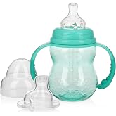 Nuby 3 in 1 Baby Bottle to Training Sippy Cup - 8 Oz Toddler Cups Spill Proof with Soft Spout, Nipple &amp; Removable Grip Handles - Dishwasher Safe (Teal)