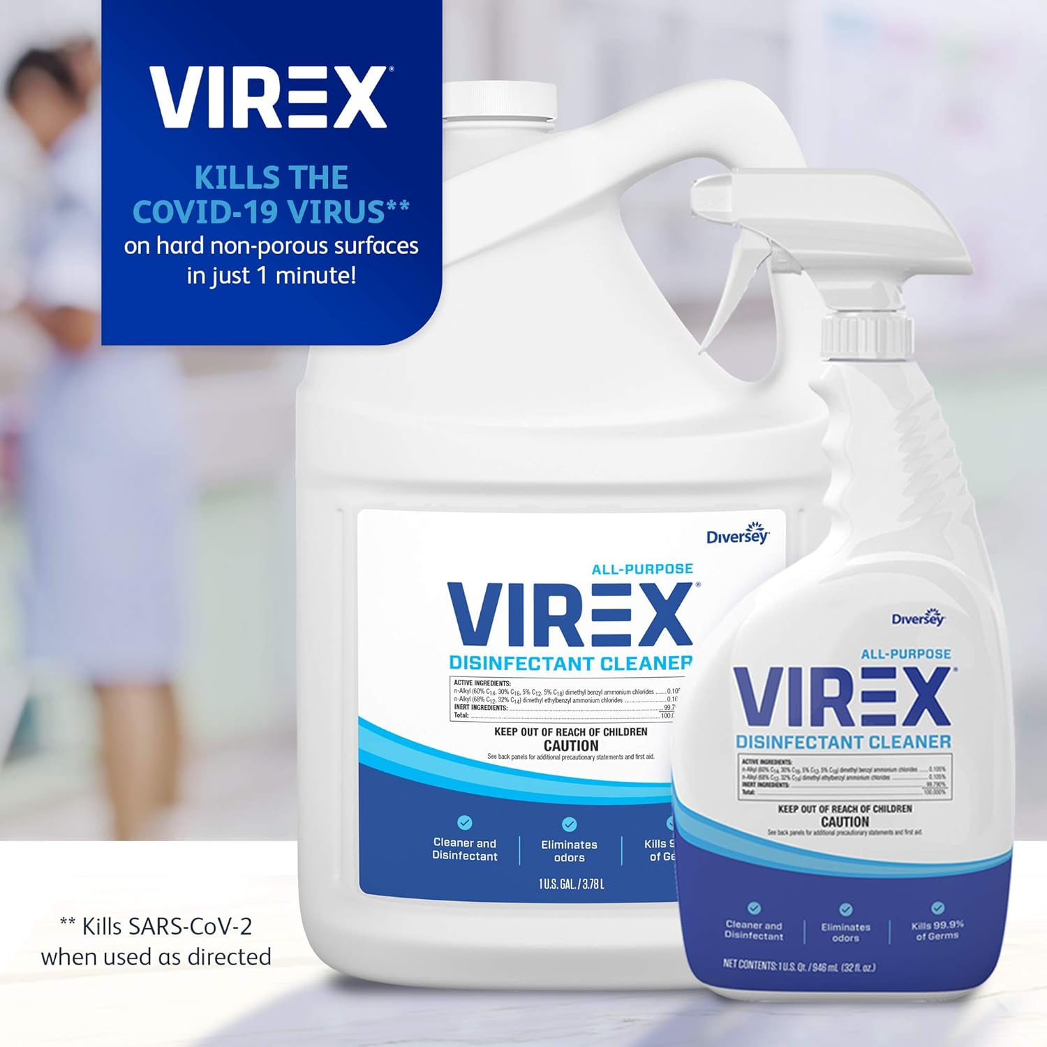 Diversey-CBD540557 Virex All Purpose Disinfectant Cleaner - Kills 99.9% of Germs and Eliminates Odors - 1 Gallon (2 Pack): Industrial & Scientific