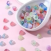 Mabor 100Pcs Glass Bellflower Beads for Jewelry Making, Flower Beads for Bracelets Gradient Clear Floral Bead, Aesthetic Beaded Charms for DIY Necklaces Earrings Accessories, Mixed Color