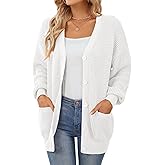 QUALFORT Cardigan Sweaters for Women 100% Cotton Button-Down Oversized Knit Cardigans with Pockets for Fall Winter Trendy