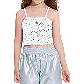 Haloumoning Girls Sequin Tank Tops Kids Sleeveless Spaghetti Strap Crop Cami Camisole Sparkly Dance Blouse 5-14 Years