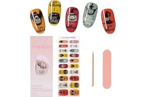 TOROKOM Halloween Cured Gel Nail Strips, Ghost Hat ​Gel Nail Polish Strips Long Lasting Waterproof Full Nail Wraps Stickers with Stick, Nail File, Wipes & Sealing(UV/LED Lamp Required)