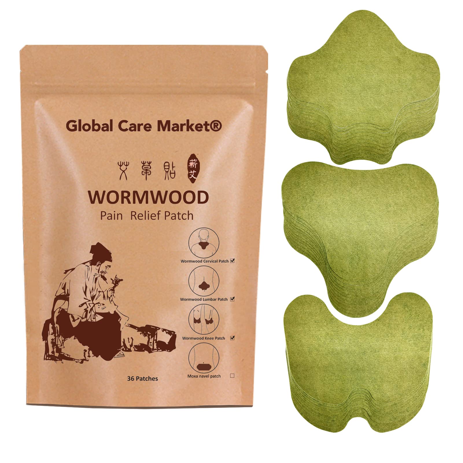 Pain Relief Moxibustion Patch (36 Pads) - Self-Heating Warmwood Herbal Patches to Relieve Soreness or Pain in Knee,Neck,Lumbar
