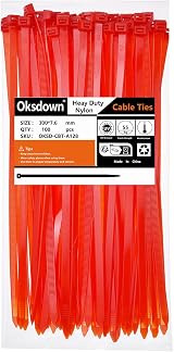 Oksdown 100 Pack Red Thick Cable Ties 300mm 7.6mm Heavy Duty Self Locking