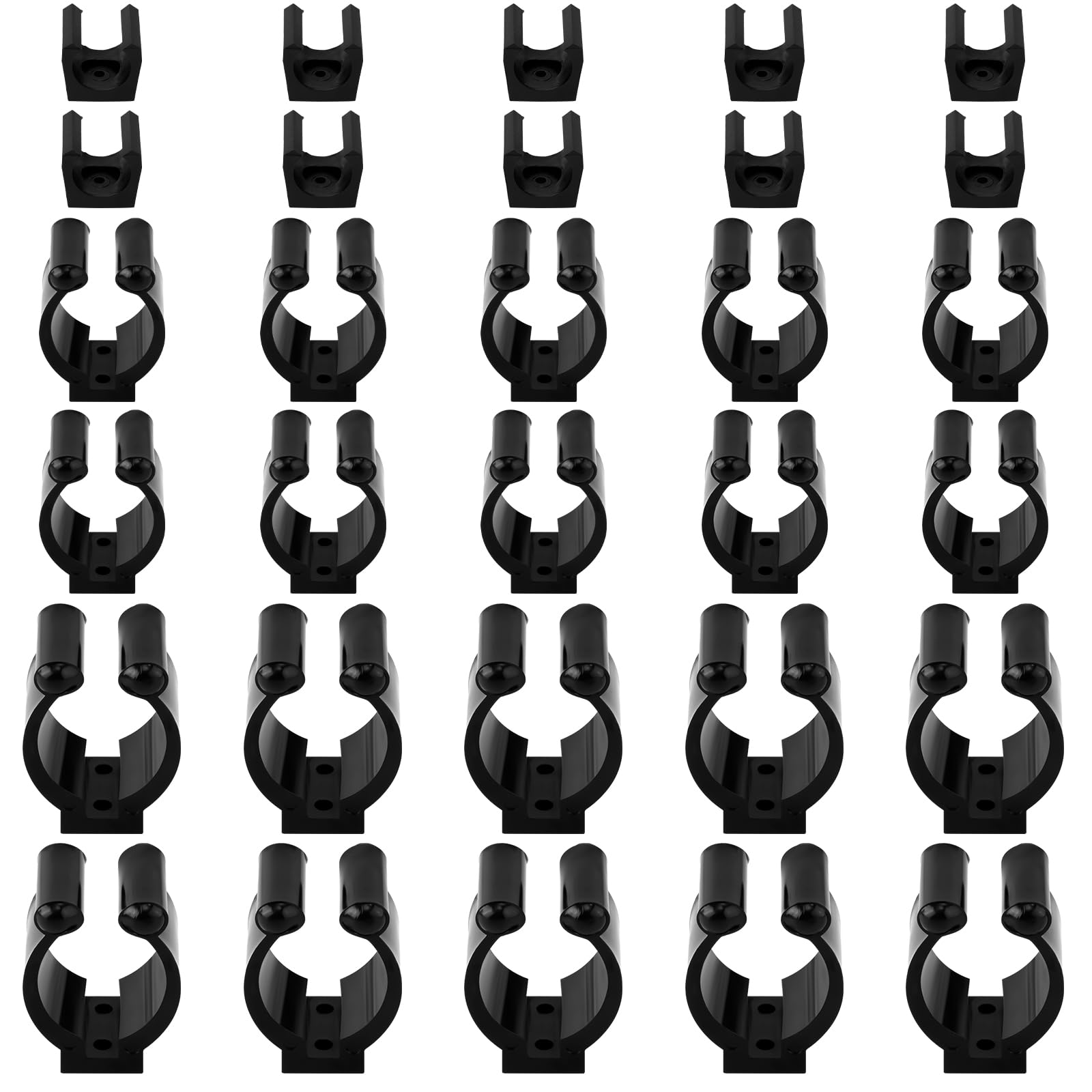 PEUTIER 30pcs Fishing Pole Holders, 3 Sizes Black Fishing Rod Holder Plastic Pool Cue Clamp Holder Fish Pole Storage Clip Rack Stand Mount Organizer Accessories for Fishing Billiards