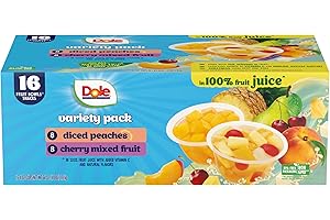 Dole Diced Peaches and Cherry Mixed Fruit in 100% Juice Variety Pack - Dole Fruit Bowls Snacks - 4 oz Bowls - 16 Pack