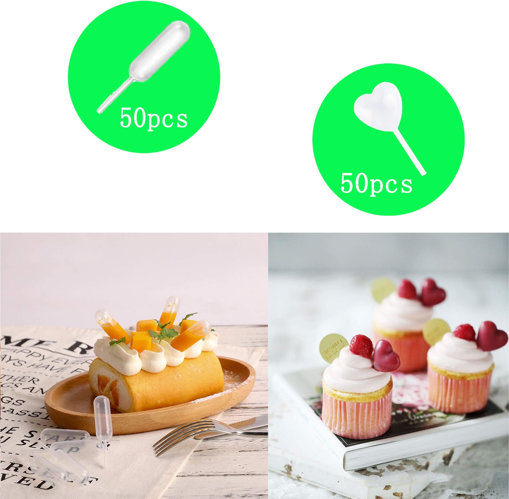 Cupcakes Pipettes,Obecome 100pcs 4ml Plastic Pipettes Squeeze Transfer Pipettes for Cupcakes, Chocolate,Strawberries