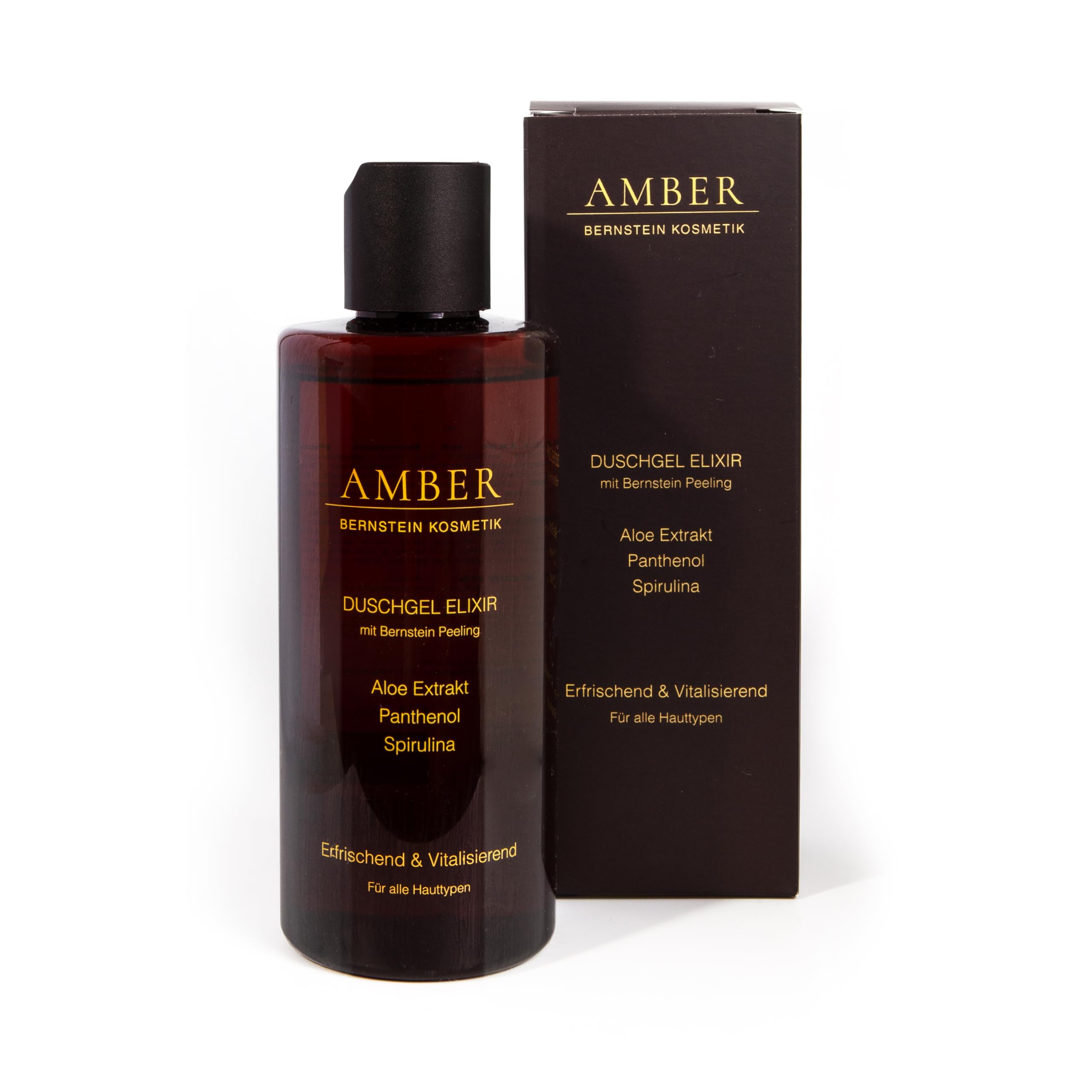 Amber Shower Gel Elixir with Amber Exfoliation, Aloe Extract, Panthenol and Spirulina 250 ml; Refreshing and Revitalising for All Skin Types