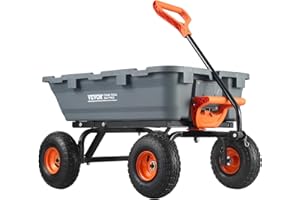 VEVOR 800lbs Poly Dump Garden Cart, Heavy Duty Yard Dump Cart Wagon, 4 Wheel Wheelbarrow with 10in Tires, 180°Rotating Handle, Steel Frame and Quick Release System