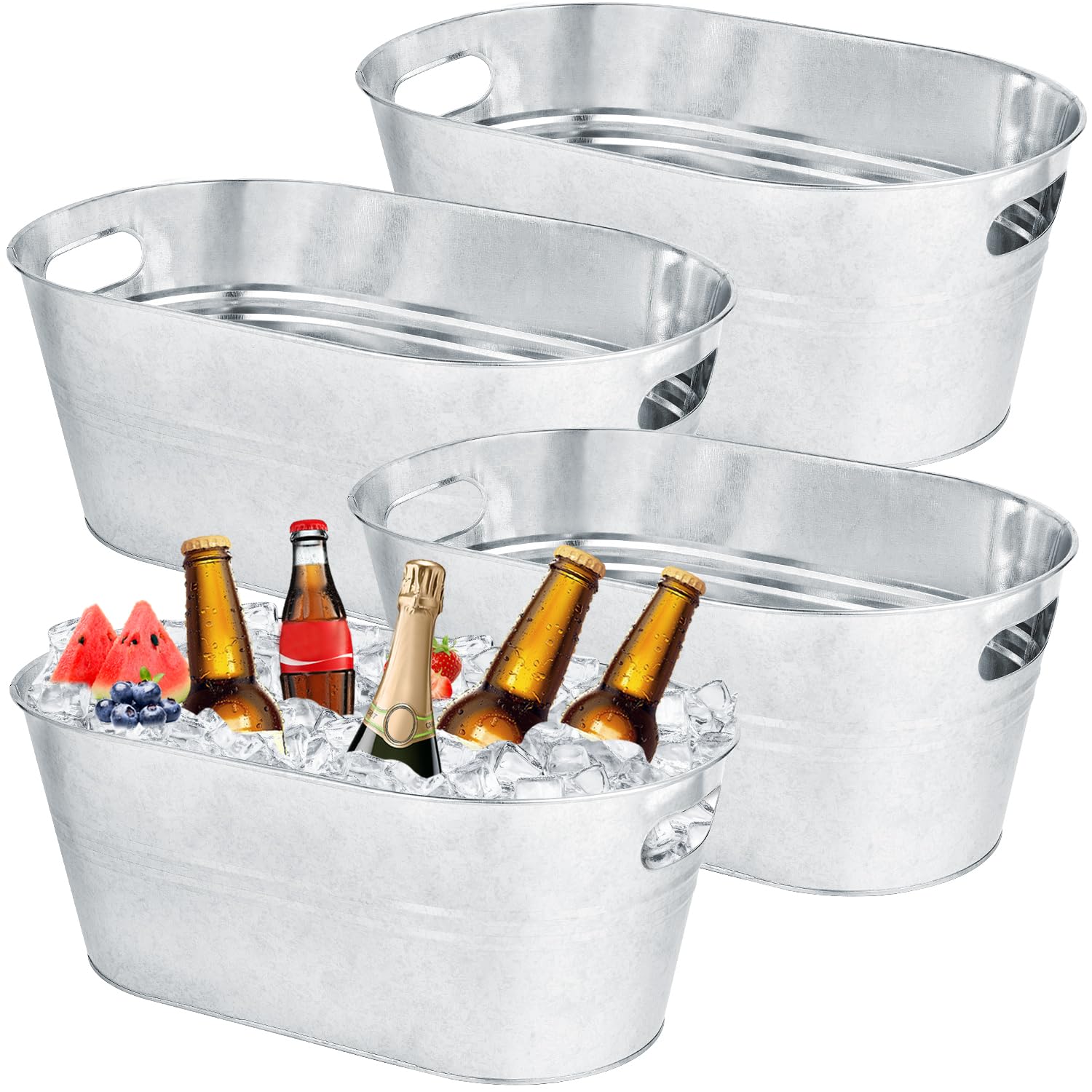 Photo 1 of OBTANIM 4 Pack 4 Gallon Galvanized Ice Buckets Metal Champagne Drink Cooler Storage Ice Tub with Carry Handles for Beer Cocktails Wine Beverage Home Parties Bar Cooling Supplies