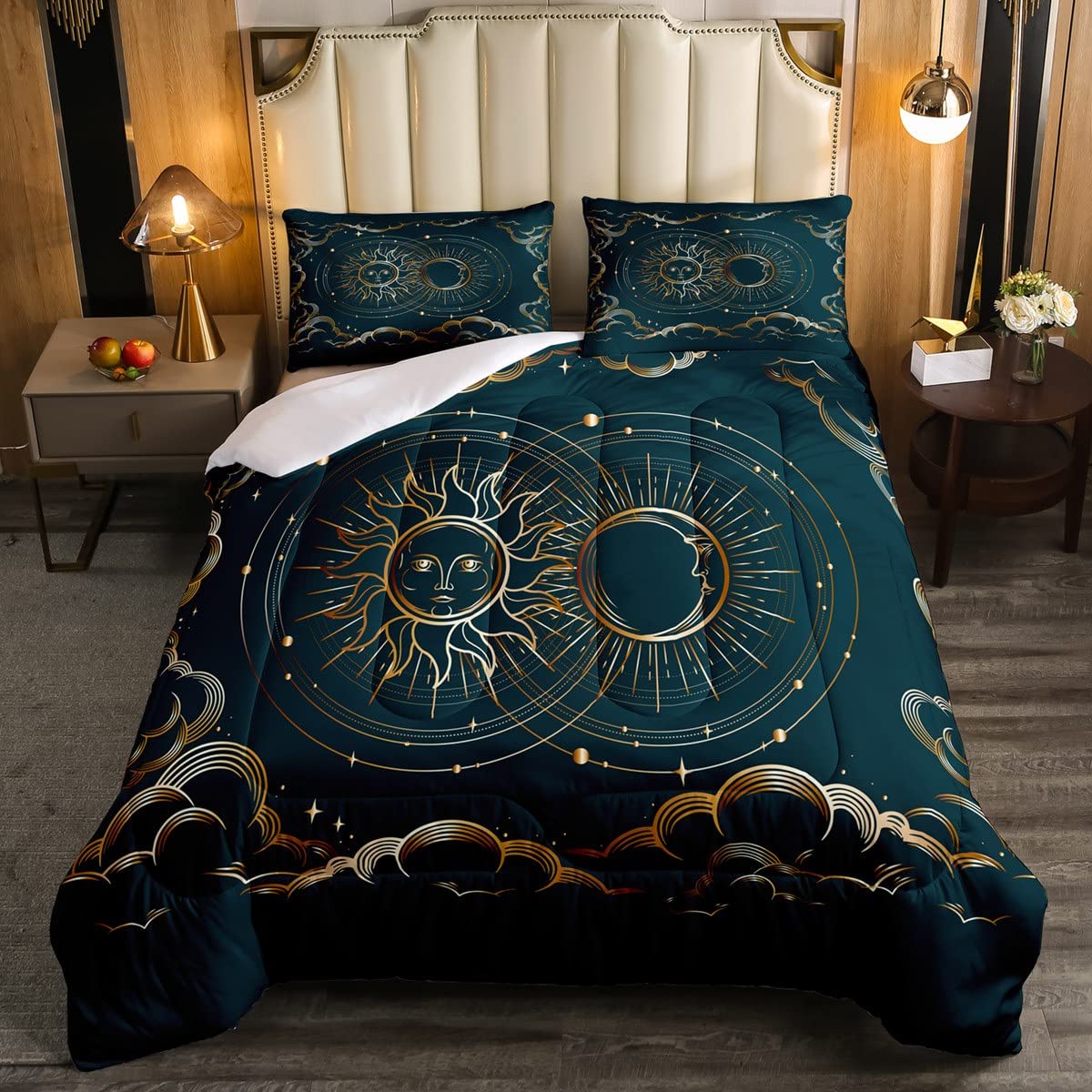 Sun and Moon Bohemian Bedding Set for Kids Boys Girls Galaxy Cosmic Celestial Psychedelic Design Duvet Insert Double Size