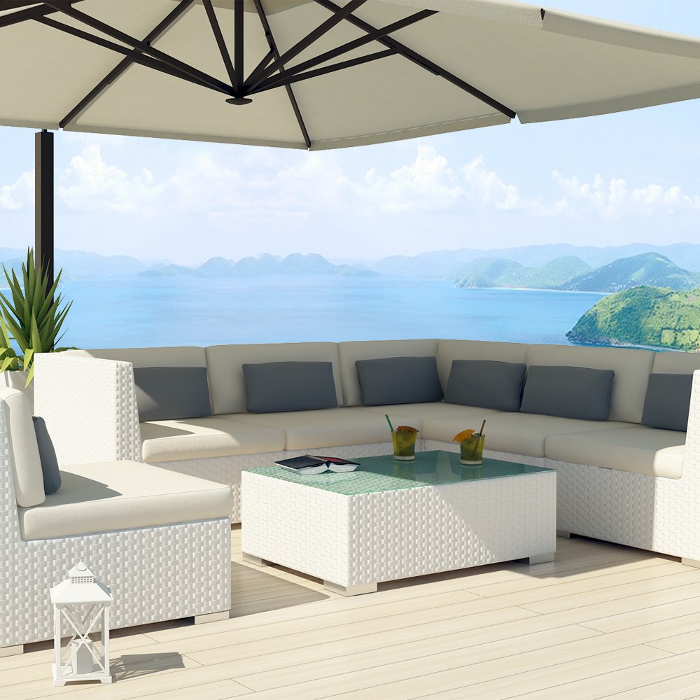Uduka Outdoor Sectional Patio Furniture White Wicker Sofa