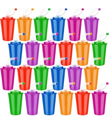 Kids Cups Bulk 26 PCS Neon Sipper Cups With Lids & Straws - 12 Oz Reusable  Party Cups In 8 Colors 12 Oz Plastic Cups With Lids