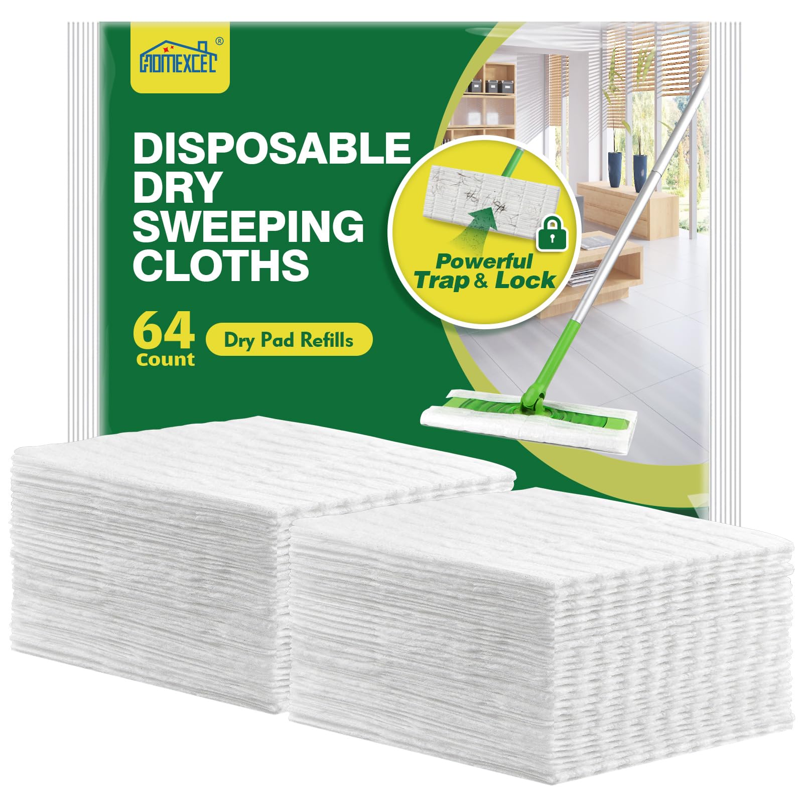HOMEXCEL Dry Sweeping Cloths Pads Compatible with Swiffer Sweeper- Disposable Duster Refills Mop Pads for Floor Mopping and Cleaning, 64 Count