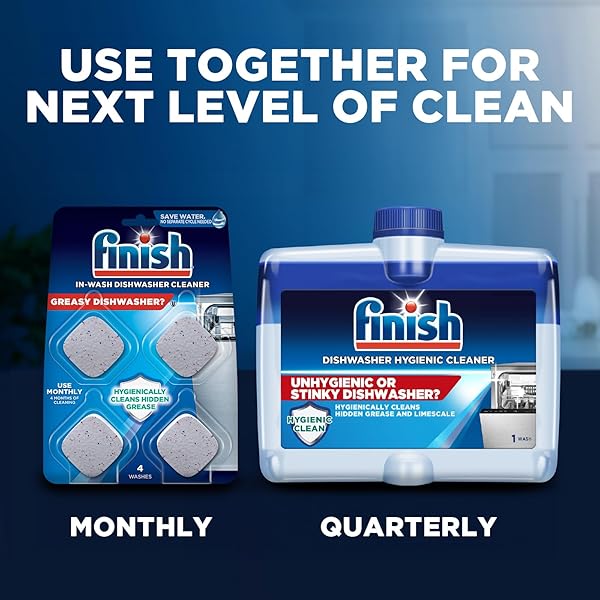 FINISH DISHWASHER CLEANER TABLETS, DEEP CLEANS HIDDEN GREASE & GRIME, FIGHTS ODORS, NO EXTRA WASH CYCLE, HELPS MAINTAIN DISHWASHER, 4 MONTH SUPPLY, 4 COUNT