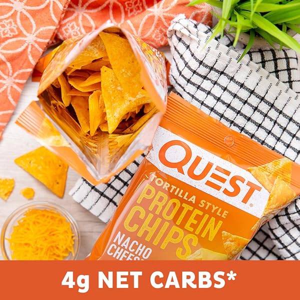 QUEST NUTRITION NACHO CHEESE TORTILLA STYLE PROTEIN CHIPS, 18G PROTEIN, 4G NET CARB, LOW CARB, GLUTEN FREE, 1.1 OZ (PACK OF 12)