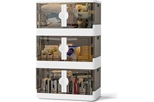 FUNLAX Collapsible Storage Bins with Lids, 8.2 Gal Foldable Stackable Storage Bins with Doors and Wheels, Folding Storage Boxes Set 3 Pack for Closet, Bedroom, Laundry, Home Organizer and Storage