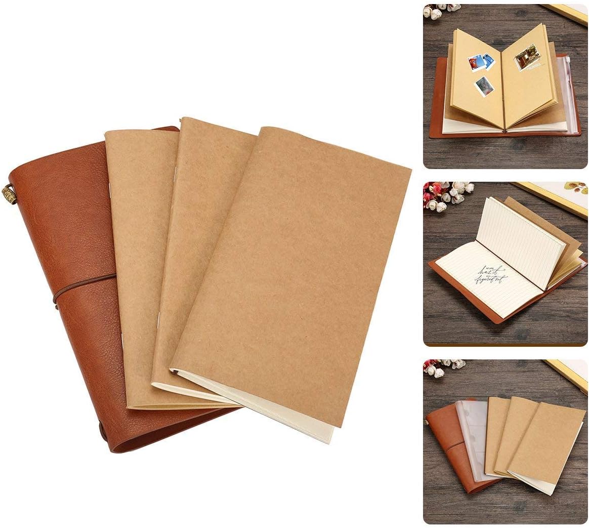 Refillable Handmade Traveler's Notebook, SAYEEC PU Leather Travel Journal Notebook for Men and Women, Perfect for Fountain Pen Writing/Gifts,3 Kinds Paper 228 Pages A6 Size 7.87"x4.72" (Brown)