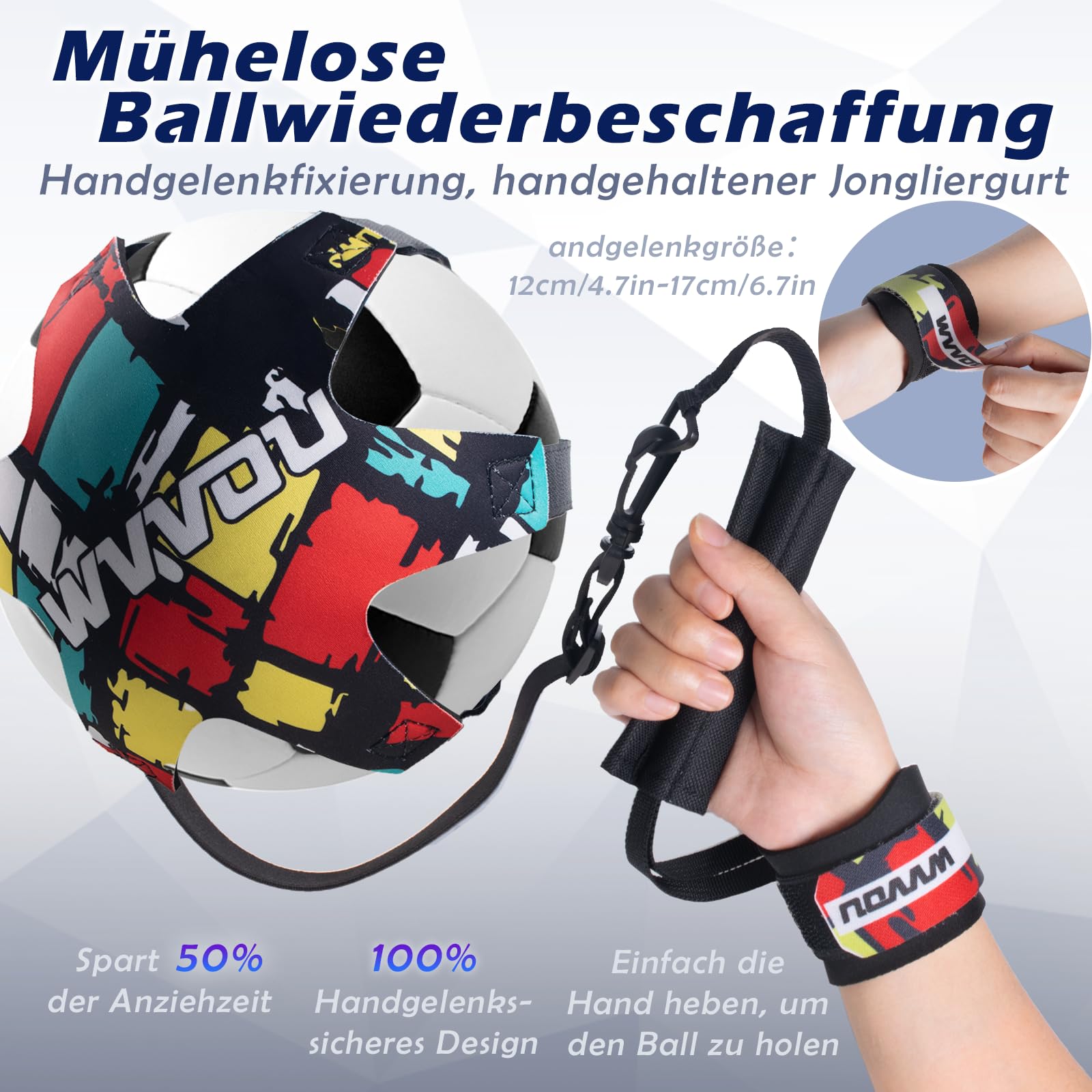 WVVOU Fußball Volleyball Rugby Kick Trainer, Fussball Geschenke Jungen, Handle Solo Fussball Trainingszubehör mit Verstellbarer Handgelenkband, Kinder Fußball Training Zubehör 2