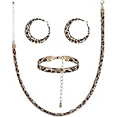 3 PCS Leopard Print Jewelry Sets for Women Large Leopard Earrings Necklace Bracelet 2.95 " Dangle Cheetah Jewelry Animal Print Earrings for Women for Bridal Wedding Prom Costume Beach Summer Party
