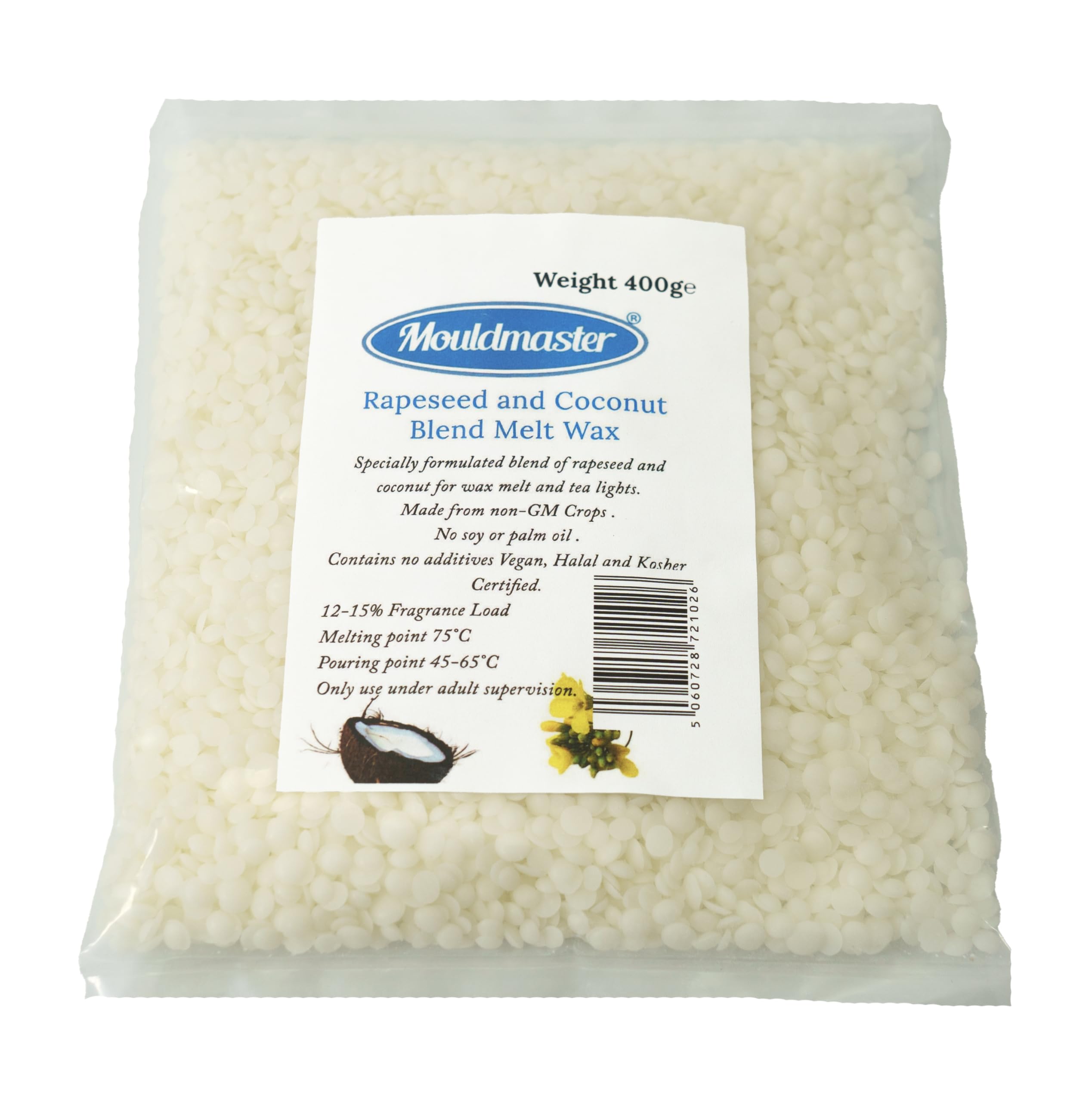 Mouldmaster Rapeseed and Coconut Blend Melt Wax, White, 400g