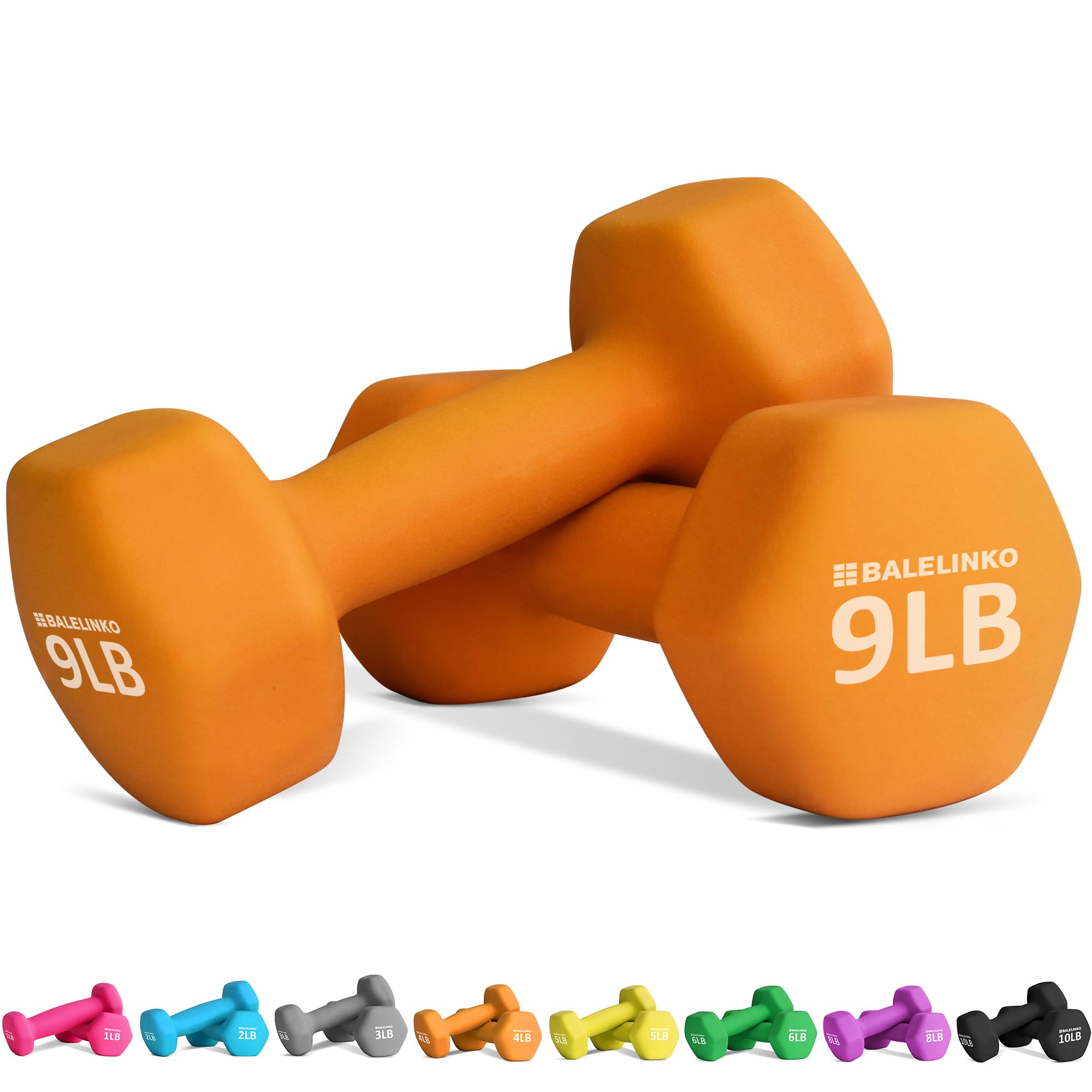 Balelinko Home Gym Equipment Workouts Strength Training Weight Loss Pilates Weights Yoga Sets Weights for Women, Men, Seniors and Youth, 9LB Orange, Pair Image