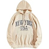 WDIRARA Women's Letter Print Drawstring Drop Shoulder Hoodie Sweatshirt Top with Pocket Apricot XL