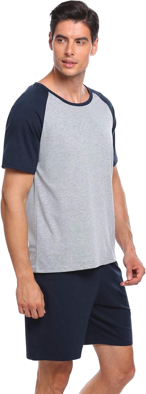Ekouaer Men’s Sleepwear Short Sleeve Pajamas Set Raglan Top and Shorts Soft Lounge Set: Clothing