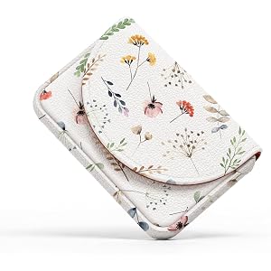 Business Card Holder，PU Leather Business Card Case Wallet White Floral | Pocket Travel Name Card Case for Men and Women Gift，