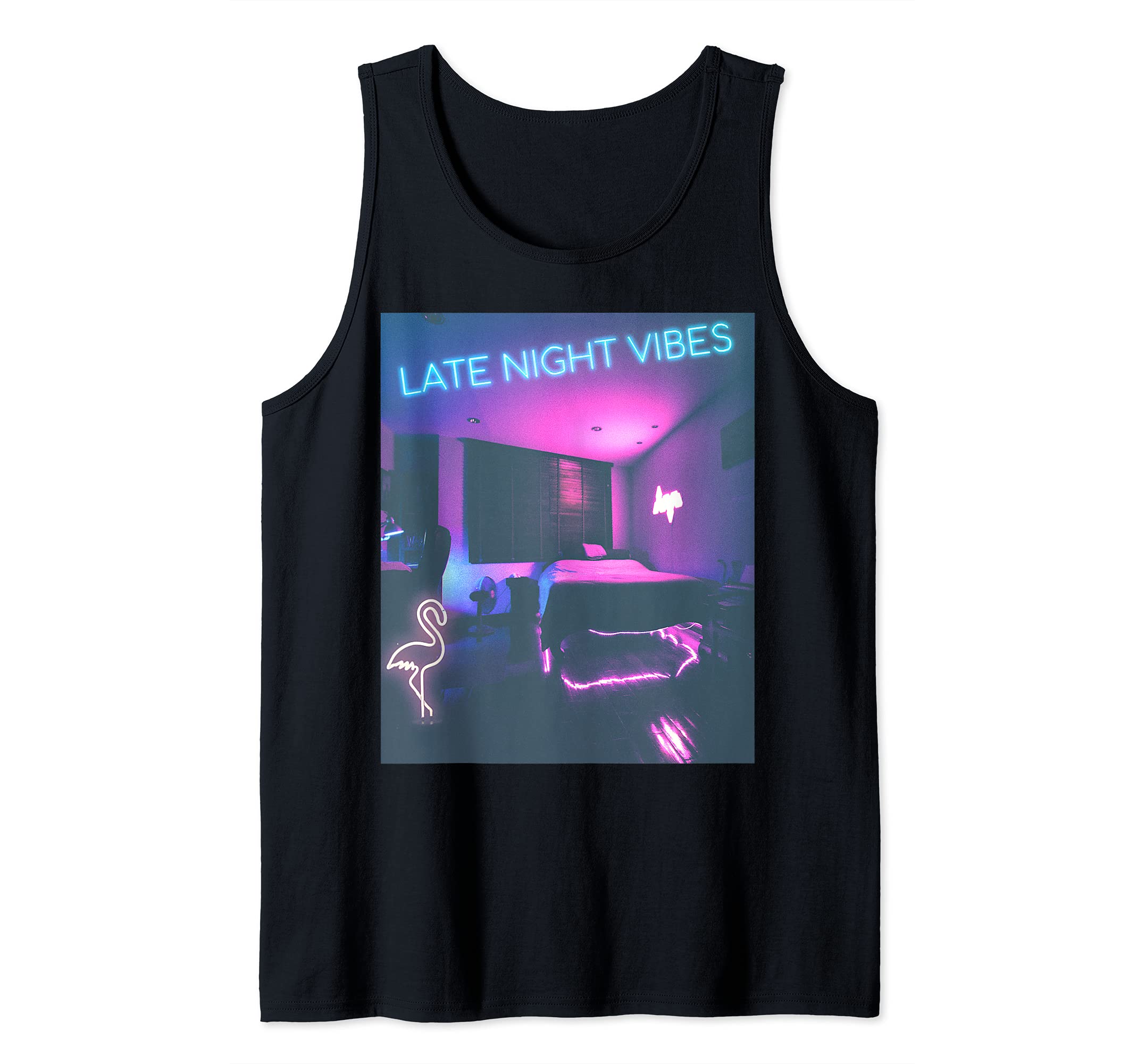 Late Night Vibes. Aesthetic Bedroom with Vaporwave Flamingo Tank Top