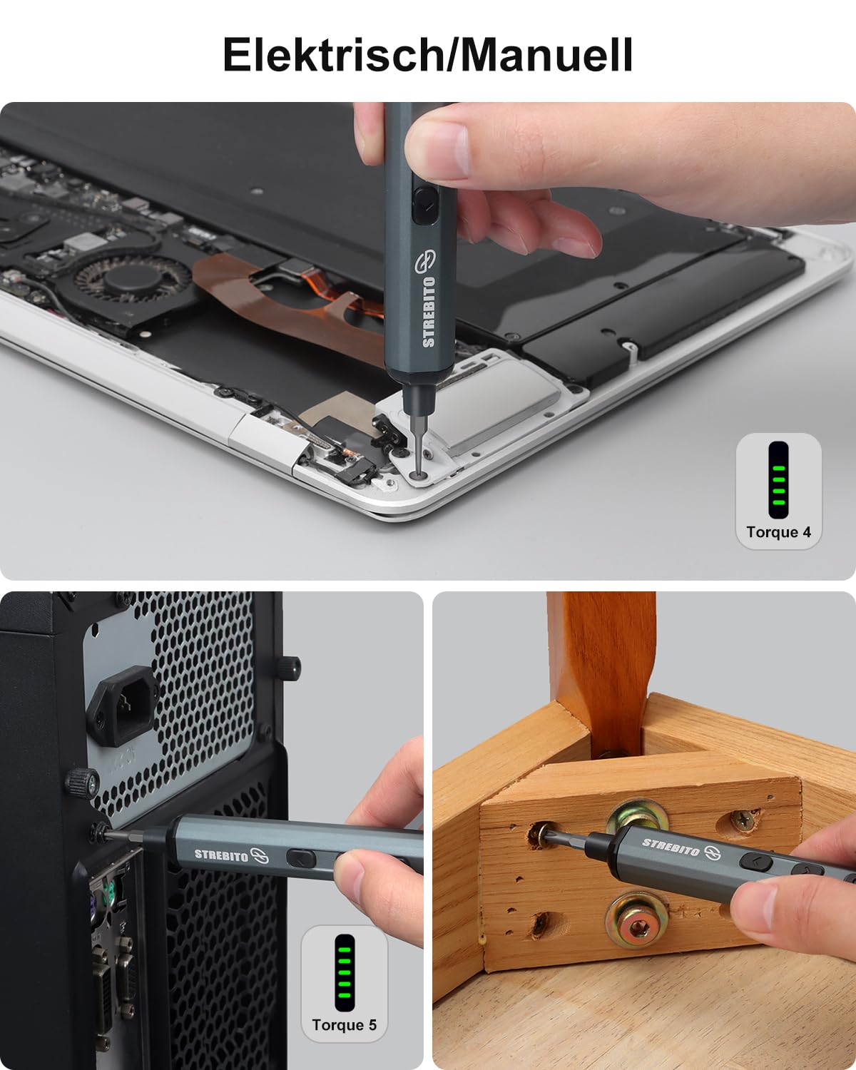 STREBITO Mini-Elektroschrauber-Set, 70-in-1 kabelloser Elektroschrauber – 64 S2-Präzisions-Bits, 5 Drehmomenteinstellungen, 4 LED-Leuchten 4