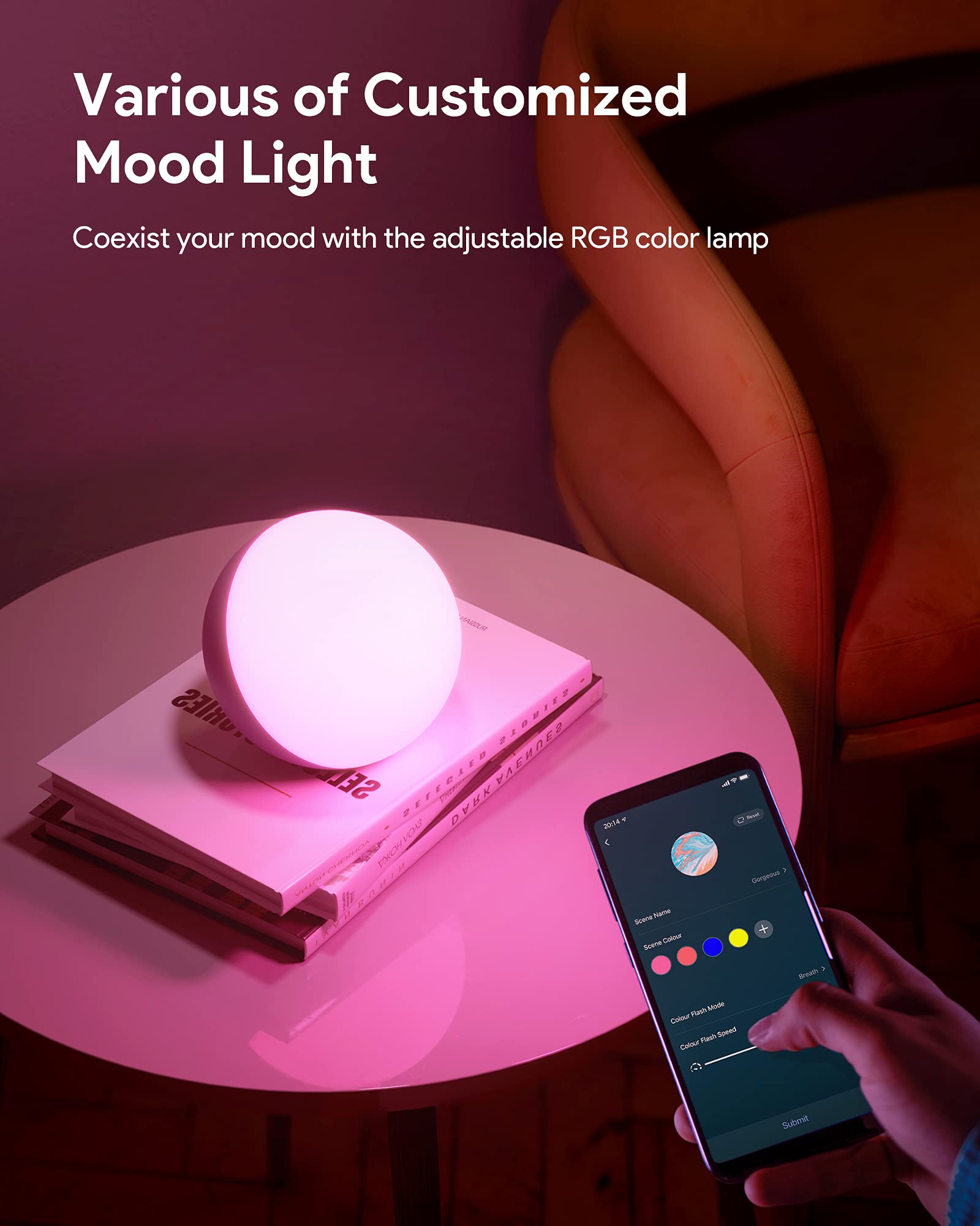 Hifree Smart Table Lamp, Dimmable Desk Lamp with App/Voice Control, LED RGB Color Changing Touch Lamp, Night Light for Bedroom Compatible with Alexa - View 4