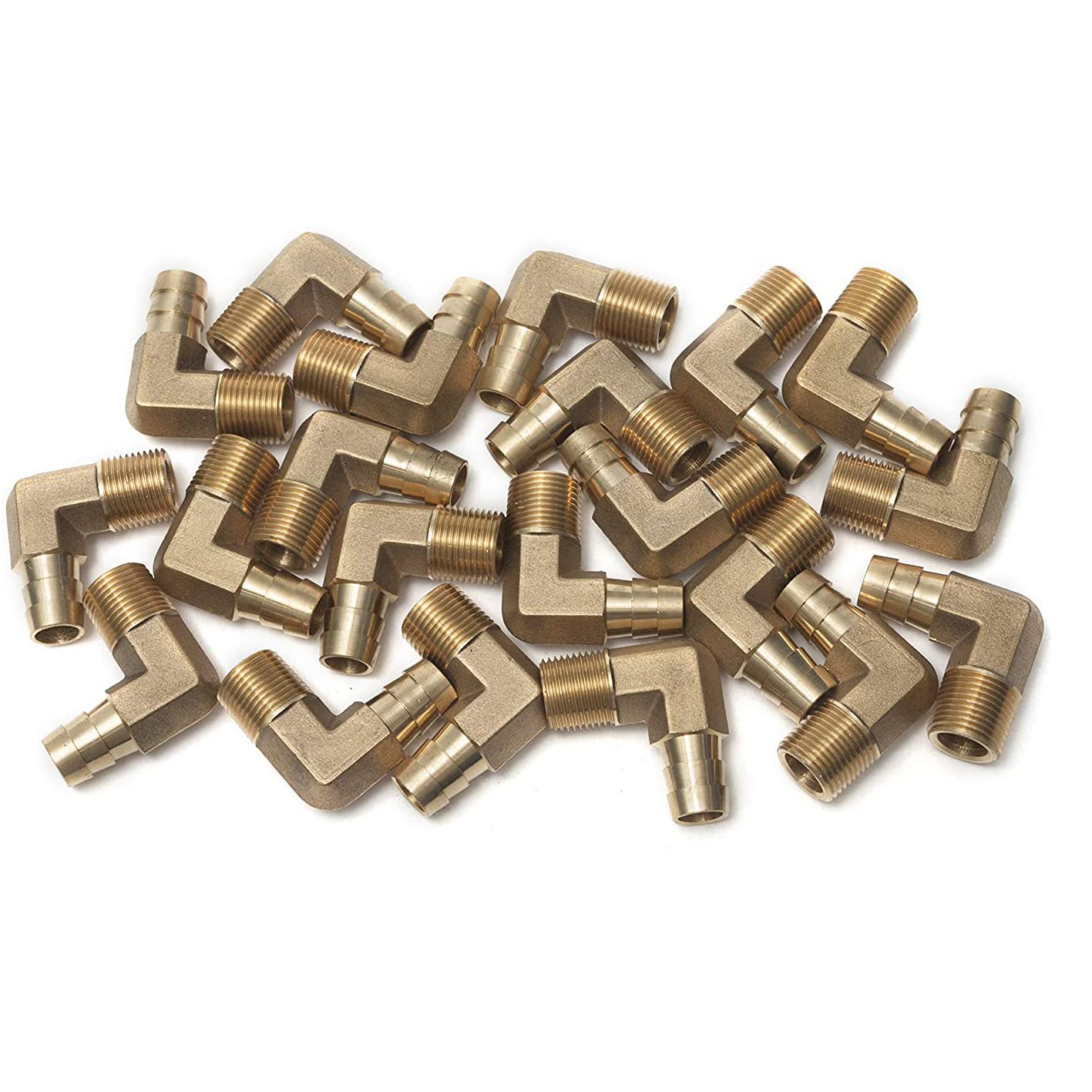 LTWFITTING 90 Deg Elbow Brass Barb Fitting 3/8-Inch Male BSPT x 12mm ID Hose(Pack of 25)