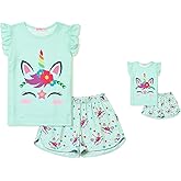 CHILDRENSTAR Matching Girls&Doll Pajama Sets Summer Pjs Flutter Sleeve Sleepwear