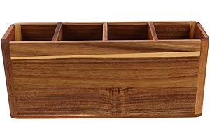 IMIKEYA Utensil Holder For Kitchen Counter: Large Utensil Holder For Countertop With 4 Compartments - Farmhouse Wooden Cookin