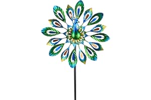 MUMTOP Wind Spinner 51" Peacock Double Wind Sculpture is Suitable for Decorating Your Patio, Lawn & Garden