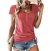 Women's T Shirts Short Sleeve U Neck Tops, T Shirts for Women 2025, Summer Tops Trendy Loose Soft Casual Henley Tee
