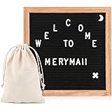 Letter Board, Merymall 10 x 10 inches Black Felt Letter Board with 340 Letters, Changeable Letter Board Oak Wood Frame with Mounting Hook and Free Canvas Bag