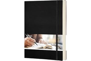 EMSHOI Composition Notebooks College Ruled - Soft Cover Leather Thick Journal, B5 Large Notebook, with Free Sticky Notes, 204 Numbered Pages,100gsm Lined Paper, for Writers Students, 7.5"x10"- Black