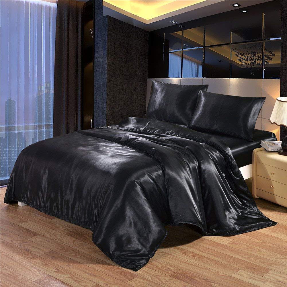 DreamX Luxury Silk Satin Pillowcase Hair Skin 2 Pack- Queen Size(20x30)- Black
