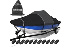TUSZOM 1600D+1200D Tearproof Center Console Boat Cover with 2" Wide Loops for Trailering and Mooring - Ultra Durable Waterproof Fits 17-19ft Center Console Boat, with Storage Bag