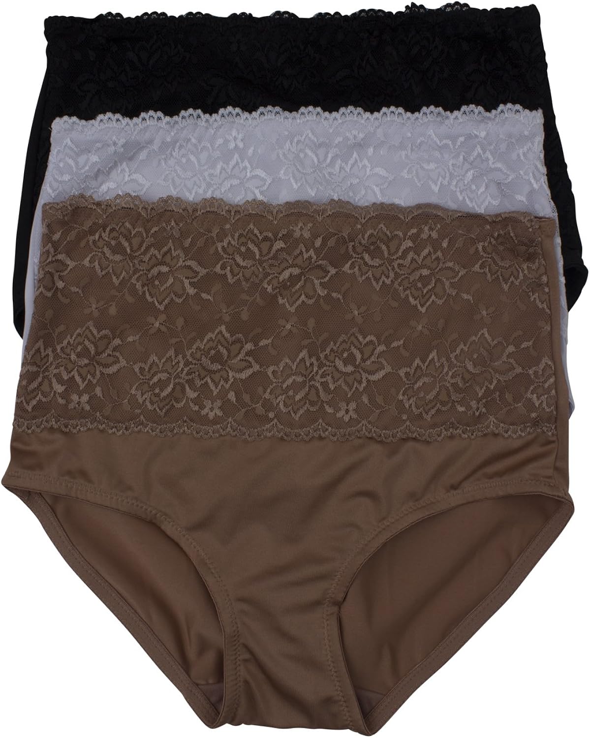 kathy ireland Women's 3 Pack Microfiber Lace Detail Shaping Brief