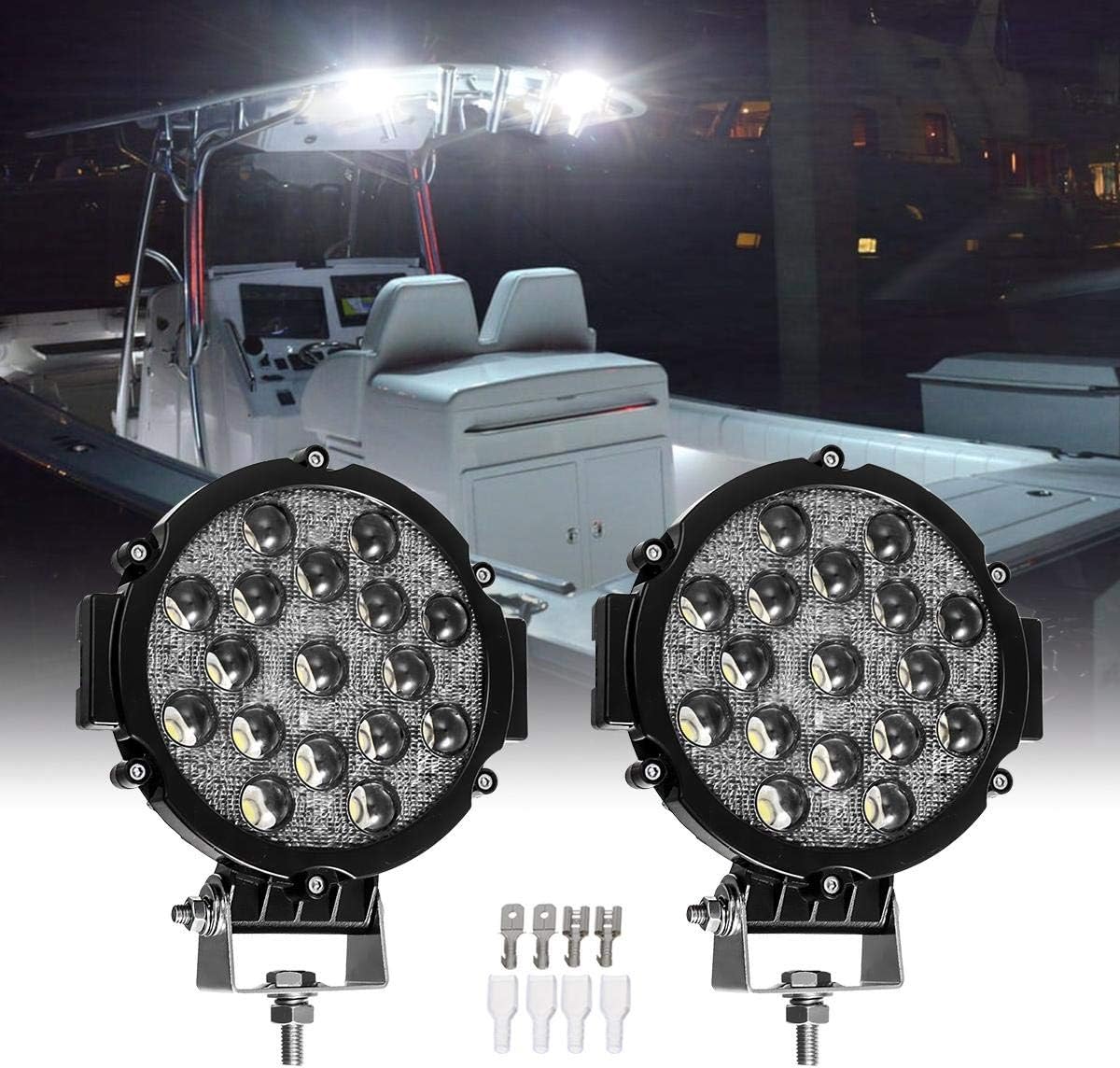 Partsam Pair 102W 10200LM Marine Spotlight Led Boat Lights Bar, Waterproof 7 Inch 6500K 180°Adjustable Mounting Bracket, Aluminum Shell, 2 Years Warranty Black : Sports & Outdoors