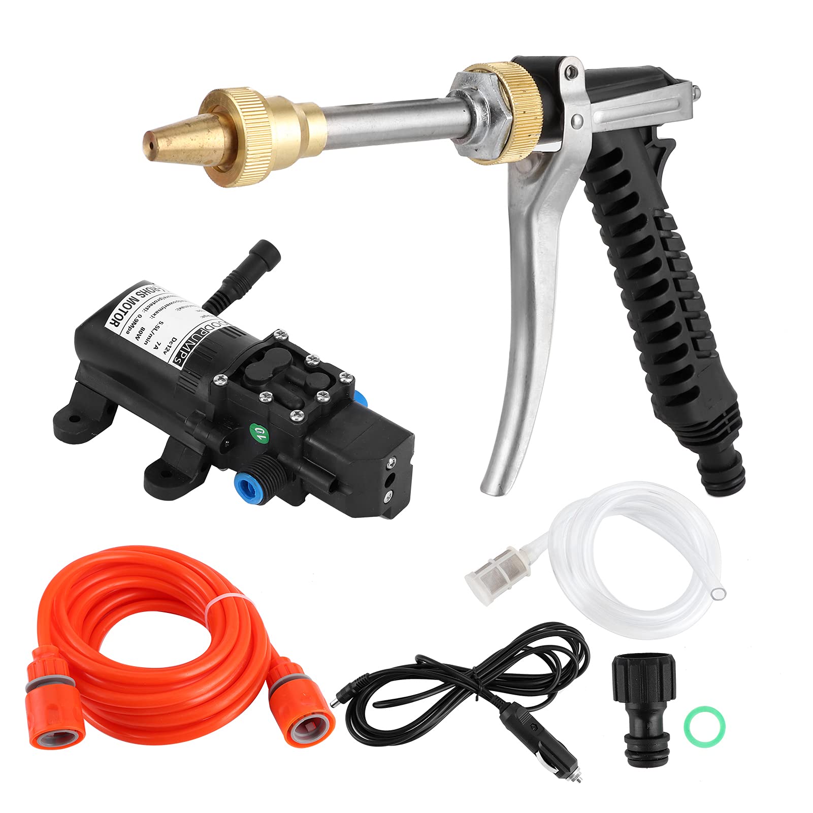 Qiilu 12V Portable 130PSI High Pressure Washer Hose Kit 80W Car Powerful Wash Cleaner F8e237