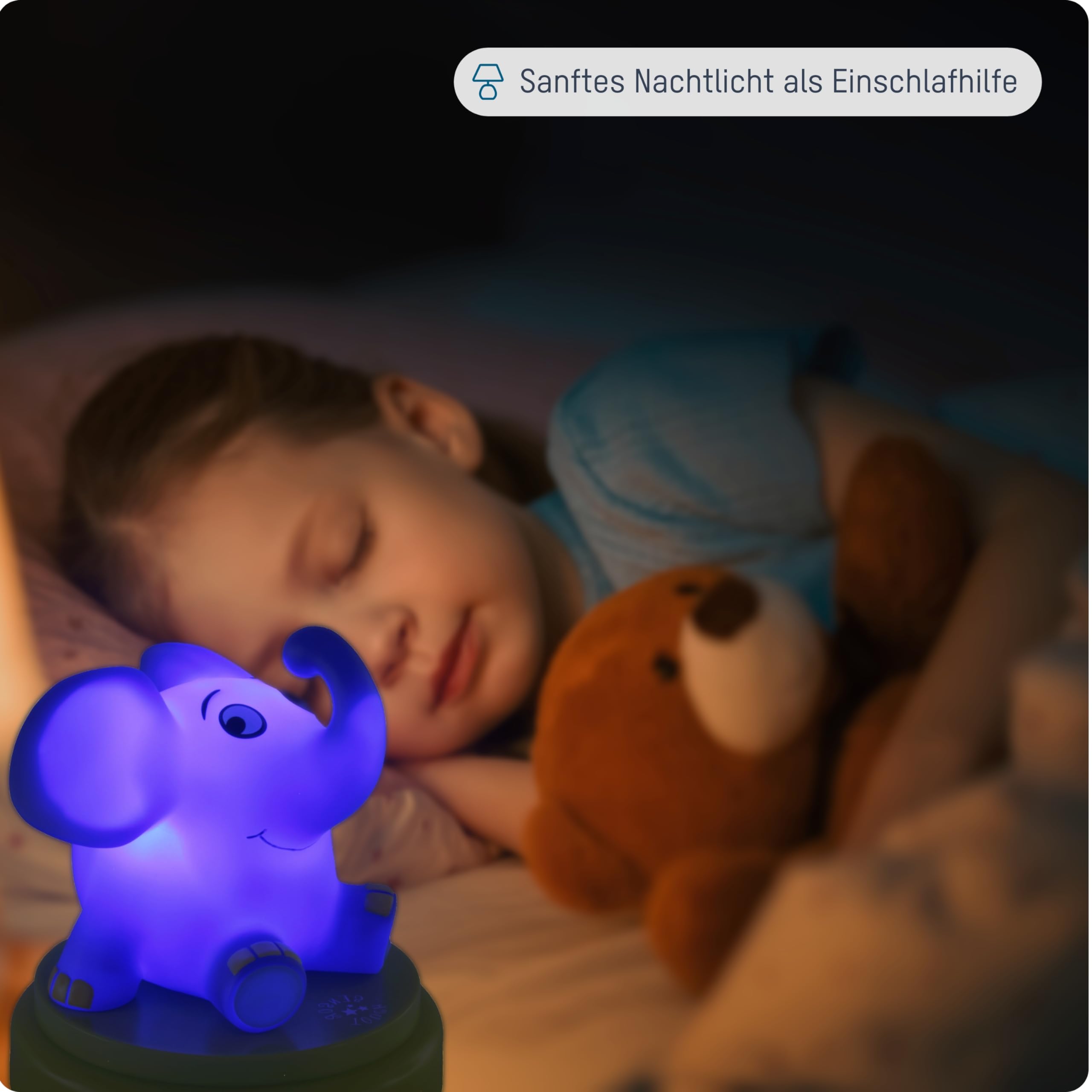 ANSMANN LED Nachtlicht „Elefant“ aus der TV Sendung mit der Maus – Einschlafhilfe für Mädchen und Jungen mit Touch Sensor, ideal als Babylicht Kinderlicht Nachtlampe Nachttischlampe Stilllicht 3