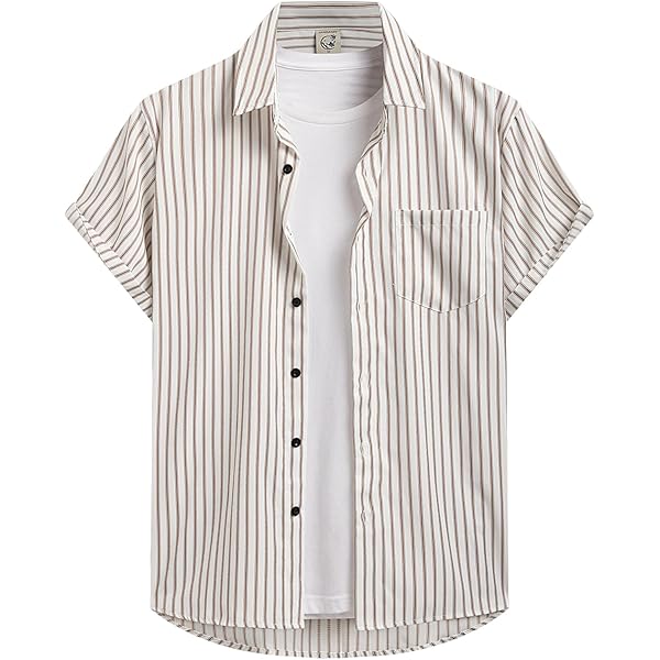 Men's T-Shirts Casual Button Down Shirt Stripe Short Sleeve
