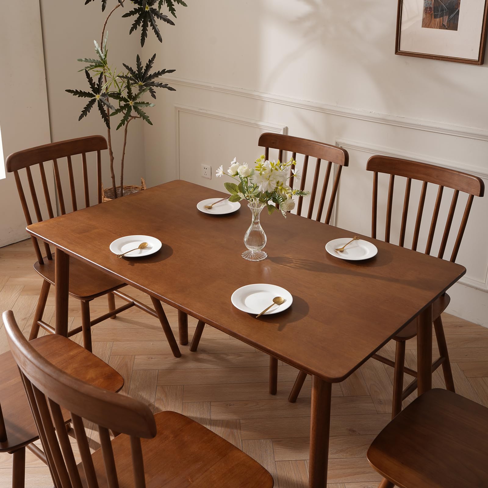 Photo 1 of ***************NOTE: CHAIRS ARE NOT INCLUDED*************
BAKEVE Dining Table for 4-6 Person- 47.2'' Solid Wood Kitchen Table, Mid Century Modern Desk, Farmhouse Rectangular Dining Room Table for Living Room, Office, Kitchen and Study (Walnut)